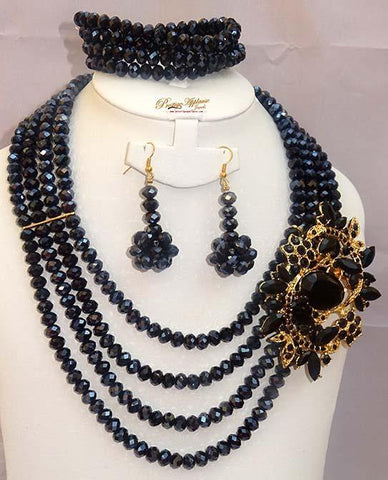 Black Cheap Beads Wedding Party Bridal Necklace Earring Jewellery Set