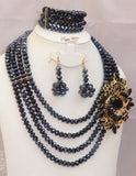 Black Cheap Beads Wedding Party Bridal Necklace Earring Jewellery Set