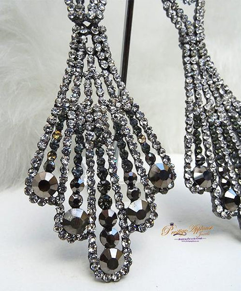 Beautiful Silver Black Evening Cocktail Earring Jewellery - PrestigeApplause Jewels 