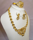 Compliment any special occassion. Complete set with necklace, earring, ring and bangle