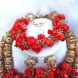 Beautiful Coral Traditional Bridal Wedding Coral African Nigerian Necklace Jewellery Set - PrestigeApplause Jewels 