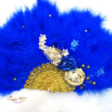 Royal Blue with Gold Hand fan wedding African Traditional engagement hand fan custom made