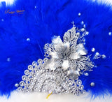 Royal Blue with Silver Hand fan wedding African Traditional engagement hand fan custom made