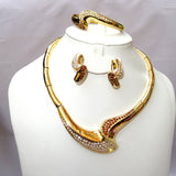 Brown & Clear Plated Fashion Women Necklace Earring Party Bridal Jewellery Set