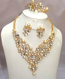 Pearl Gold Plated Fashion Women Necklace Earring Party Bridal Jewellery Set