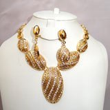 Oval Shape 18K Gold Plated Fashion Women Necklace Earring Party Jewellery Set