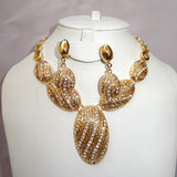 Oval Shape 18K Gold Plated Fashion Women Necklace Earring Party Jewellery Set