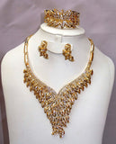 High Quality Rhinestone Leave Crystal Bridal Jewelry Gold Plated Jewelry Set
