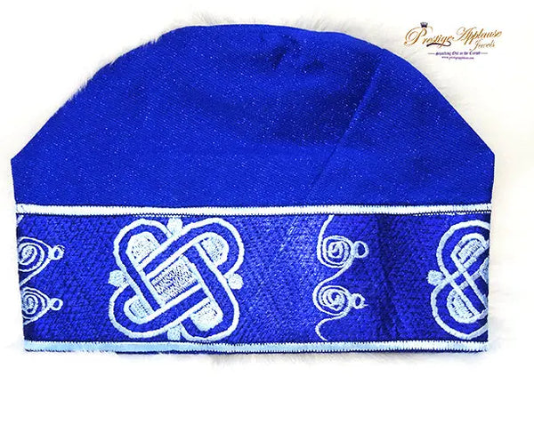 Royal Blue African Men Aso Oke Fila Cap Party with Embroidery