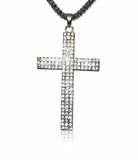 Crystal Cross Long Chain Silver Necklace
