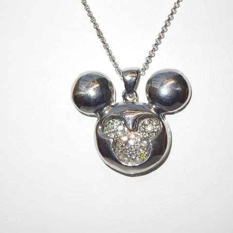 Mini Mouse Pendant inner Rhinestone Silver Necklace Jewellery