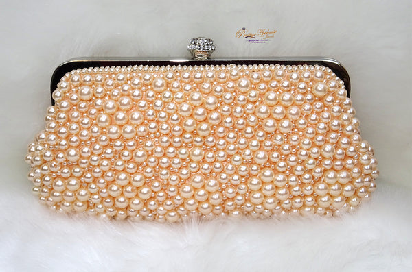 Peach Pearl Beads Small Evening Party Cocktail Purse handbag