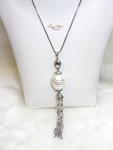 Long Silver Necklace with Fresh Pearl Pendant Jewellery Gift Ladies