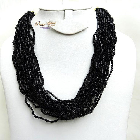 Black Multi Layers Necklace Beads Jewellery