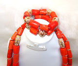 PrestigeApplause Long Traditional Real Genuine Coral with Gold Silver Blings Unisex African Nigerian Wedding Party Beads Jewellery Set