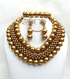 Beautiful Gold Ball African Nigerian Beads Jewellery 3 Layers Bridal Set - PrestigeApplause Jewels 