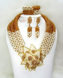 White with Gold infused Beautiful 3 layers Handmade Nigerian Beads Jewellery Celebrant Bridal Set