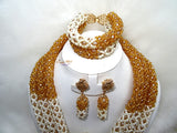 White with Gold infused Beautiful 3 layers Handmade Nigerian Beads Jewellery Celebrant Bridal Set
