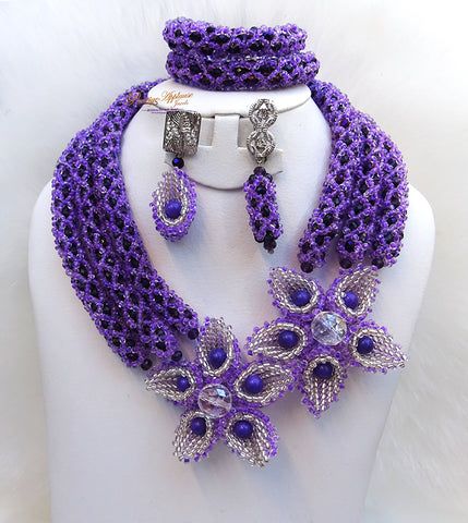 Mixed Purple Shade with Lilac infused Beautiful 3 layers Handmade Nigerian Beads Jewellery  Set