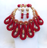 Elegant Red mixed with Gold Bold Big Unique Bead Jewellery Complete Set