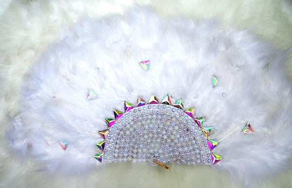 Beautiful Bold White Feather Embelished with Silver Accessory Bridal Wedding Party Hand fan