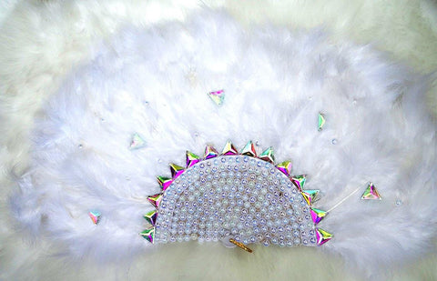 Beautiful Bold White Feather Embellished with Silver Accessory Bridal Wedding Party Hand fan