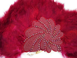 Beautiful Maroon Feather Embelished with Silver Beads with Pearls Bridal Wedding Party Hand fan - PrestigeApplause Jewels 