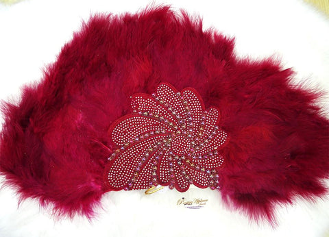 Beautiful Maroon Feather Embelished with Silver Beads with Pearls Bridal Wedding Party Hand fan - PrestigeApplause Jewels 