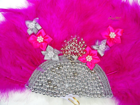 Beautiful Bold Hot pink Feather Embelished with Pearls Accessory Bridal Wedding Party Hand fan