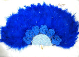 Beautiful Detailed Deep Royal Blue Hand fan with Pearls wedding African Traditional engagement