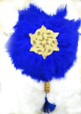Royal Blue New Design Round Shape New Style Feather Bridal wedding engagement Handfan