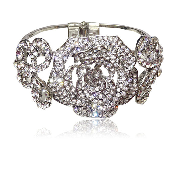 Vintage Style Rose Bridal Cocktail Silver Bracelet