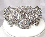 Vintage Style Rose Bridal Cocktail Silver Bracelet