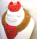 Cheap Sales Gold Red Beautiful Sparkling African Nigerian Necklace Jewellery Fashion Set