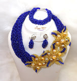 Cheap Sales Blue & Gold Peach African Nigerian Necklace Jewellery Fashion Set