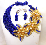 Cheap Sales Blue & Gold Peach African Nigerian Necklace Jewellery Fashion Set