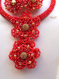 Red Flower Elongated New Latest Design African Nigerian Bridal Jewellery Set