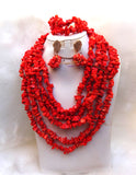 Orange Red Chips Traditional African Beads Wedding Party Jewelry Set