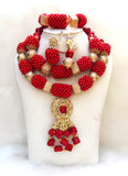 Elongated Beautiful Mixed Traditional Red Coral Style Beads Necklace Set