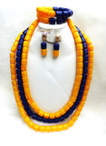 Yellow & Purple Nigerian Ethnic Arcylic Coral wedding White Necklace Jewellery Set