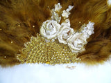 Beautiful Gold Feather Flower Design Feather Hand fan wedding African Traditional engagement - PrestigeApplause Jewels 