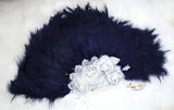 Beautiful Navy Blue Feather Embelished  Beads Bridal Wedding Party Hand fan