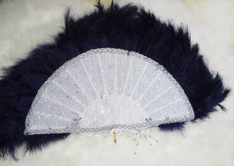 Beautiful Navy Blue Feather Embelished  Beads Bridal Wedding Party Hand fan