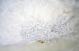Beautiful Detailed White Cream Off White Mixed Feather Flower Design Feather Hand fan wedding African Traditional engagement - PrestigeApplause Jewels 