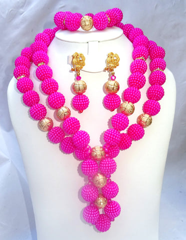Latest Design Gold and Red African Nigerian Wedding Beads Design Party Jewellery Set