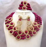 Sale Latest Design Purple Crystal Shinning Wedding Bridal Beads Jewellery Set