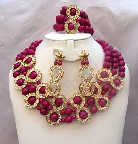 Sale Latest Design Purple Crystal Shinning Wedding Bridal Beads Jewellery Set