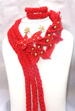 Latest Design Red Elogangated African Nigerian Wedding Beads Design Jewellery Set with petal earring
