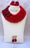 Latest Design 2 Red tones African Nigerian Wedding Beads Design Party Jewellery Set