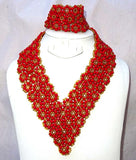 Cheap V Connect New Design African Red Beads Party Jewelry Necklace Set